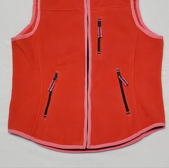 VINTAGE 80s J. Crew Neon Pink Orange Polartec Fleece Full-zip Mock Neck Vest - Picture 6 of 13